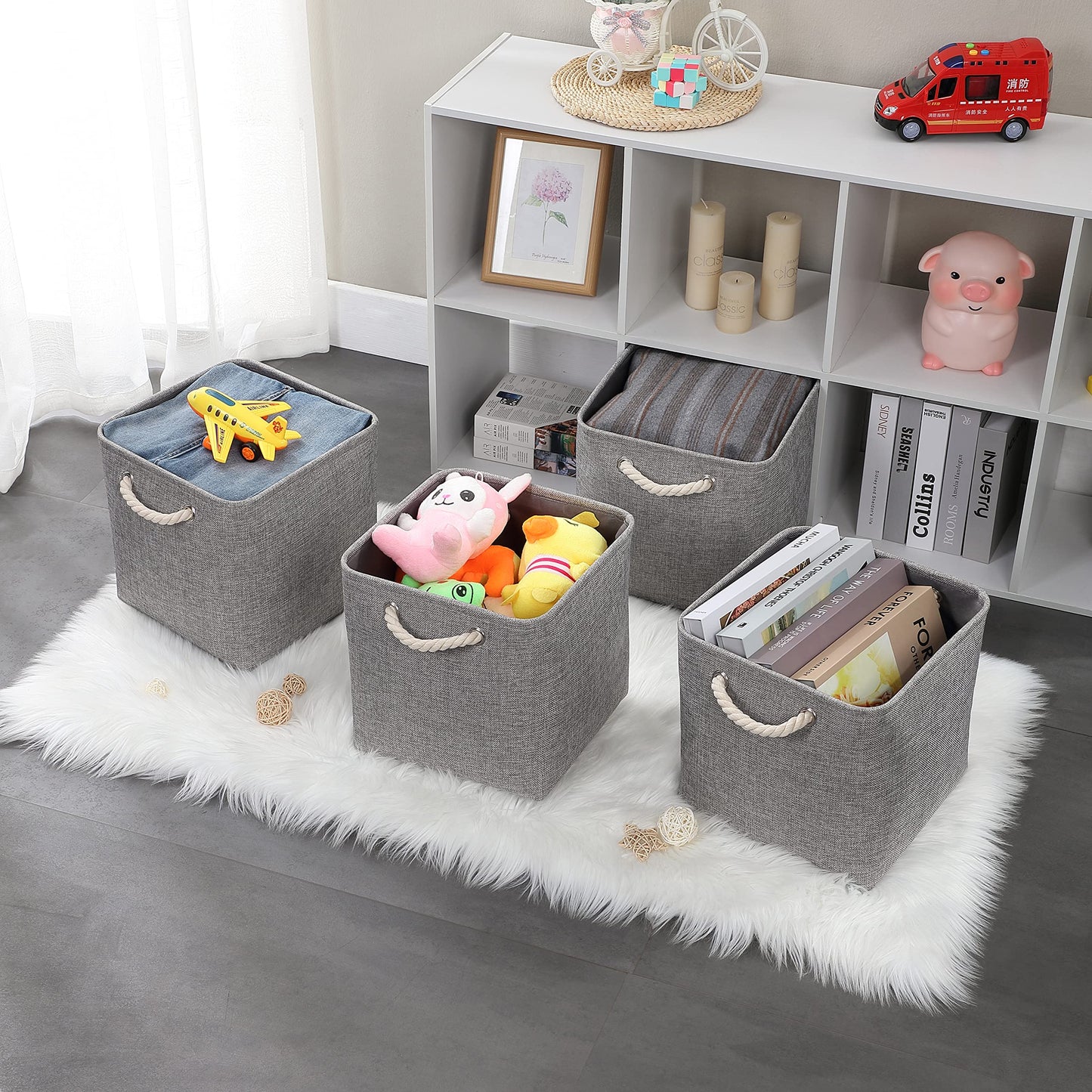 Mangata 28x28x28cm Cube Storage Boxes 4Pcs Gray Foldable Organiser Baskets