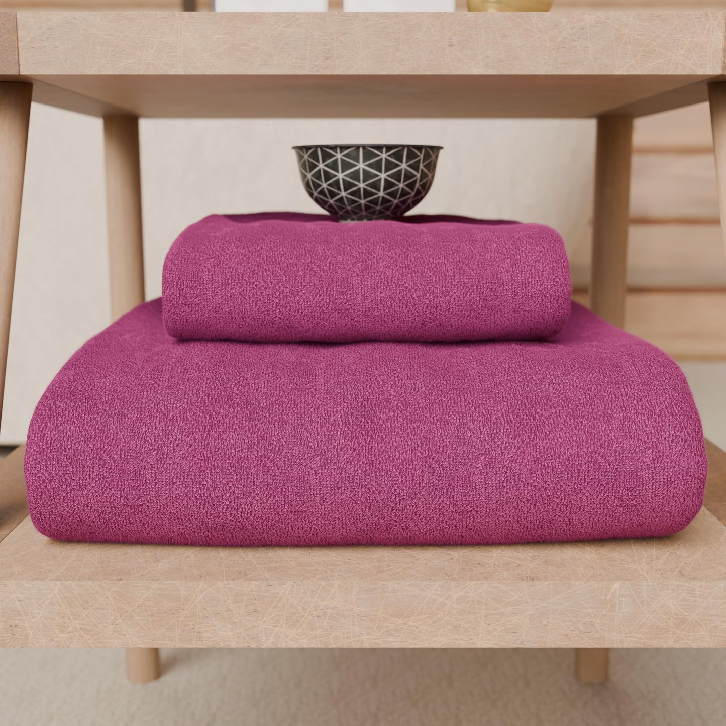 PETTI Artigiani Italiani - 100% Cotton Terry Bath Towels, 1+1 Towel Set, 2 Pieces 1 Face Towel and 1 Hand Towel, Fuchsia Towels