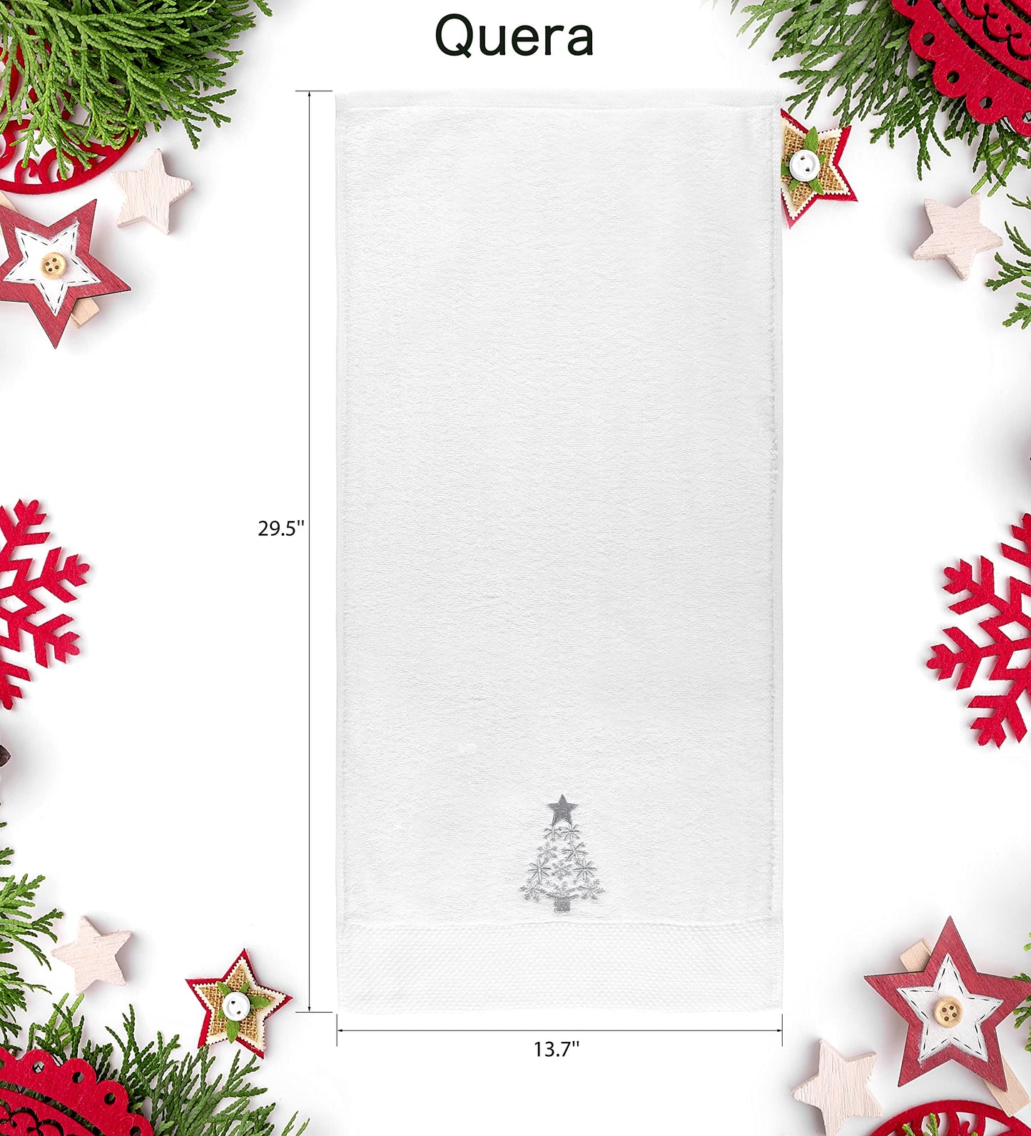 Quera Christmas Tree 2 Packs Embroidered Hand Towels(14'' x 30'') Premium Luxury Ultra Soft 100% Cotton Bathroom Decorative, Set