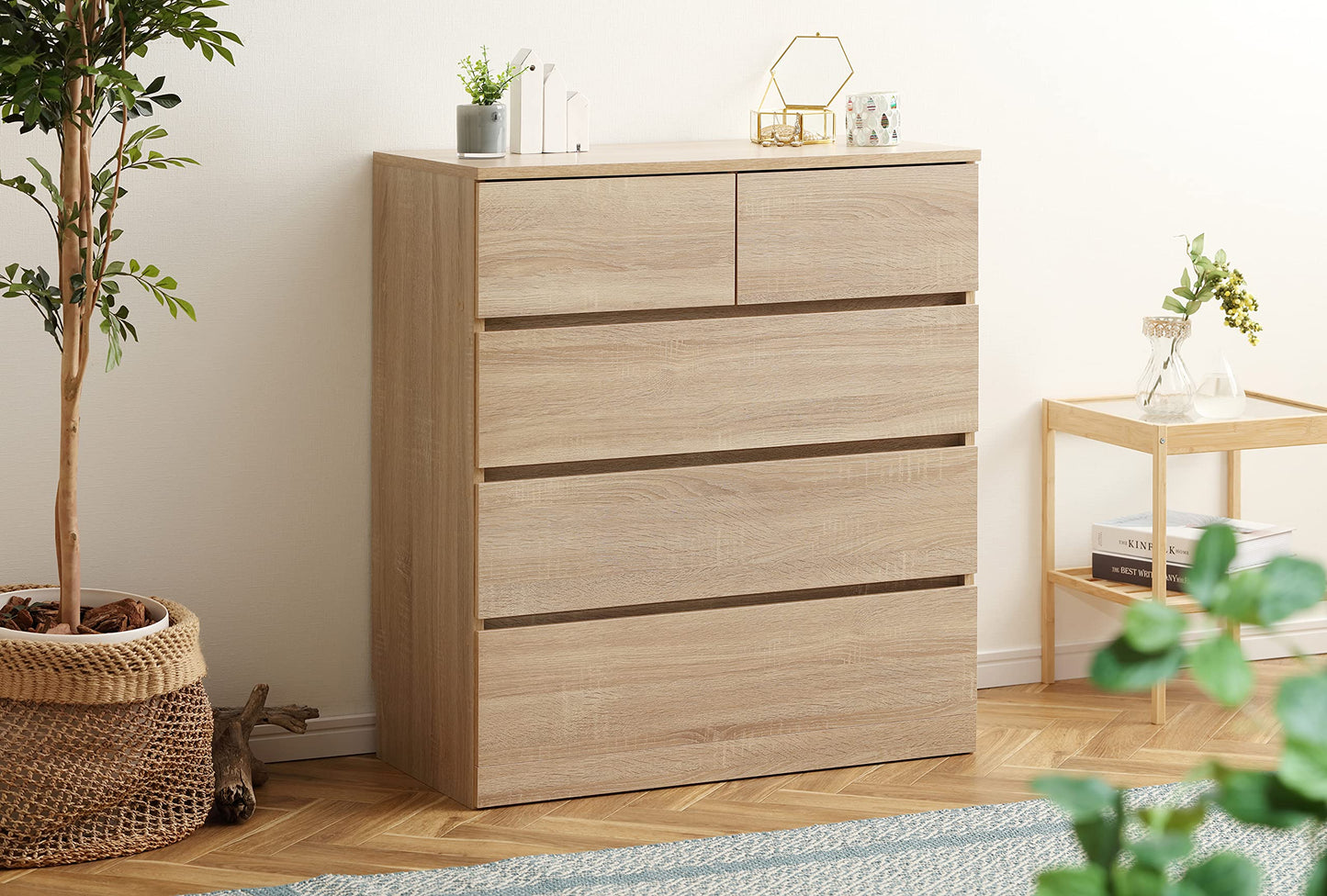 Iris Ohyama, Dresser/Chest of Drawers/Wooden Chest of Drawers/Dresser with 5 Drawers Runner, Easy Assembly, Modern Design, Office, Living Room