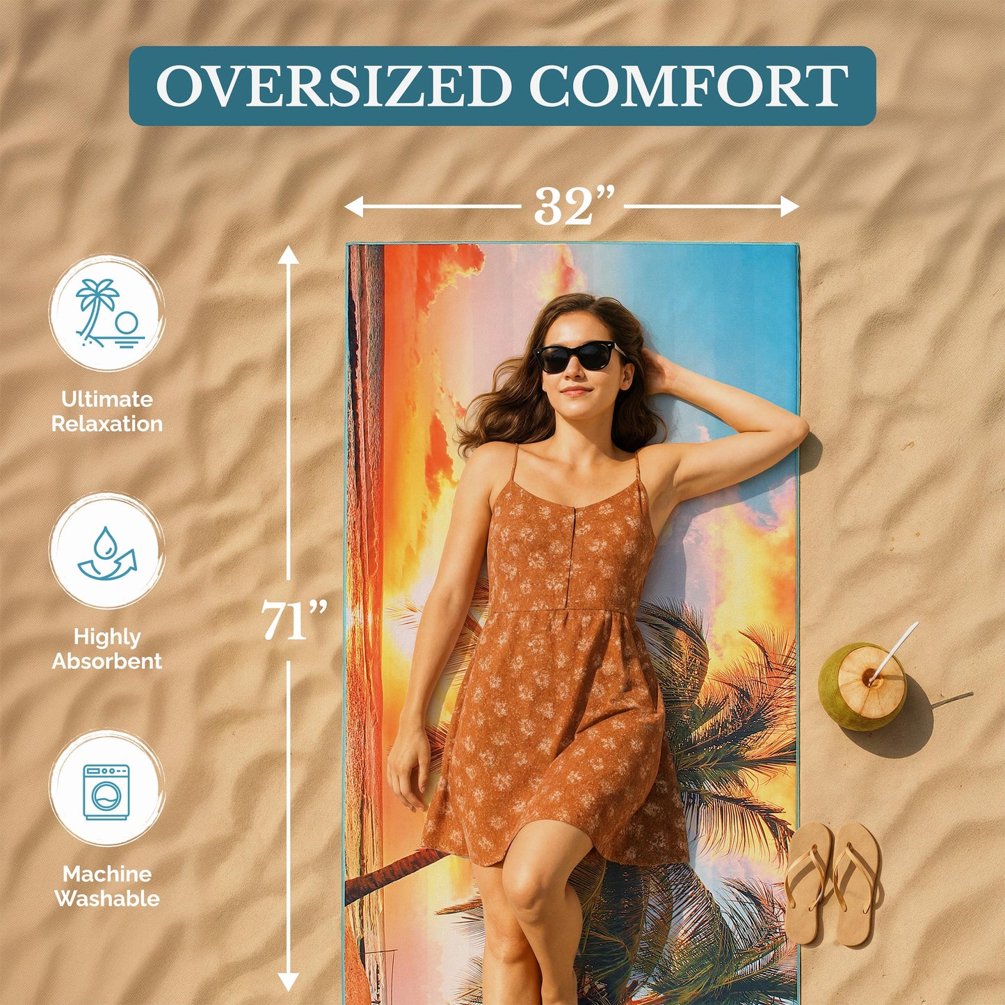 Casa Platino 2-Pack Microfiber Beach Towels – Extra Large 71"x32" Lightweight, Sand-Free, Quick-Dry – Travel, Swim, Pool, Yoga