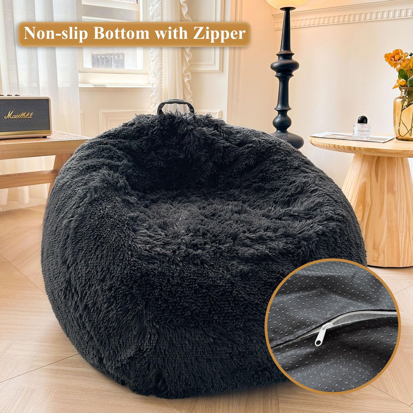XeGe Fluffy Stuffed Animal Storage Bean Bag Cover(No Filler), Dark Grey