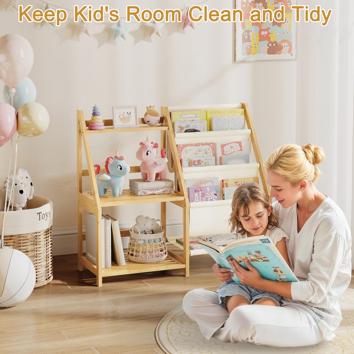 BAMBANG Kids Bookshelf and Toy Storage, 3 Tier Toddler Book Shelf, Montessori Bookshelf Baby Bookcase for Nursery, Bedroom, Playroom