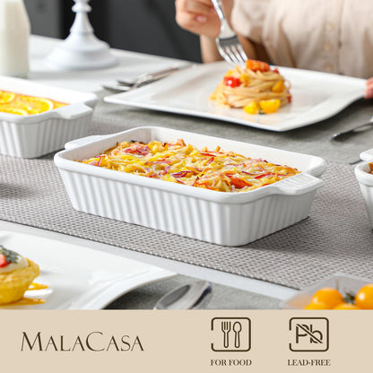 MALACASA, Series Bake, Rectangular Baking Dish Set of 4 (9"/11"/12"/14"), Oven to Table Baking Dish with Ceramic Handles Ideal for