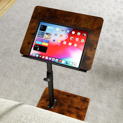 YUHFERA Sofa Armrest Tray Table for Couch - 360? Swivel Height Adjustable End Desk for Small Spaces, Snack Side Table for Bed or Chair with Phone &