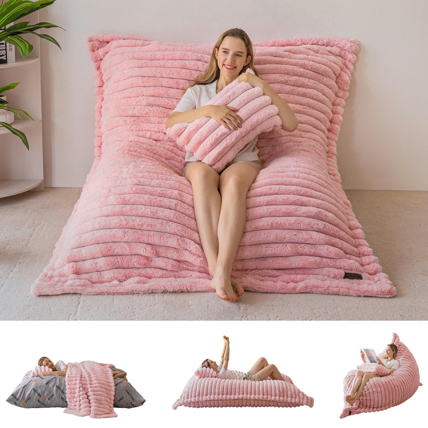MAXYOYO Giant Bean Bag Chair,Faux Fur Lazy Lounge Chair with Foam Filling