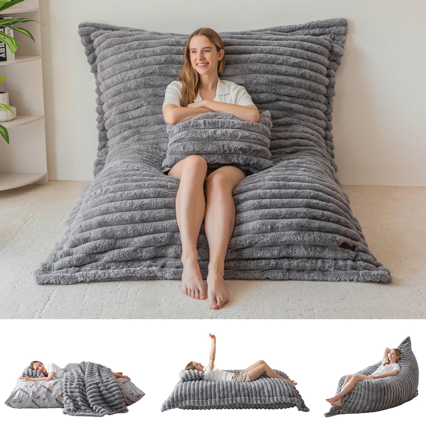 MAXYOYO Giant Bean Bag Chair,Faux Fur Lazy Lounge Chair with Foam Filling