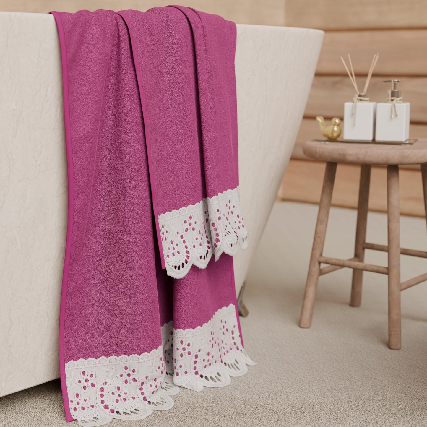 PETTI Artigiani Italiani - 100% Cotton Terry Bath Towels, 1+1 Towel Set, 2 Pieces 1 Face Towel and 1 Hand Towel, Fuchsia