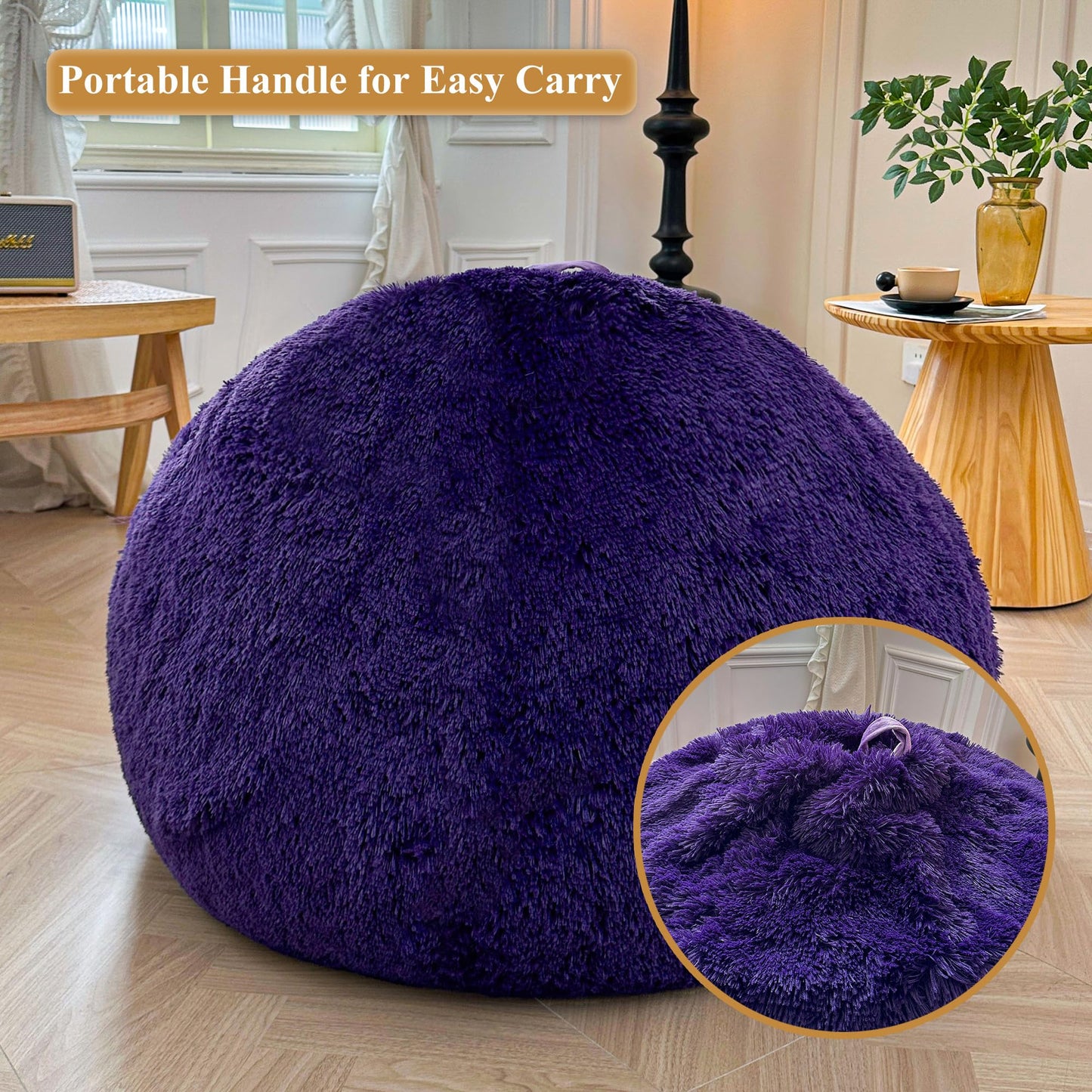 XeGe Fluffy Faux Fur Decorative Bean Bag Chair Cover(No Filler), Purple