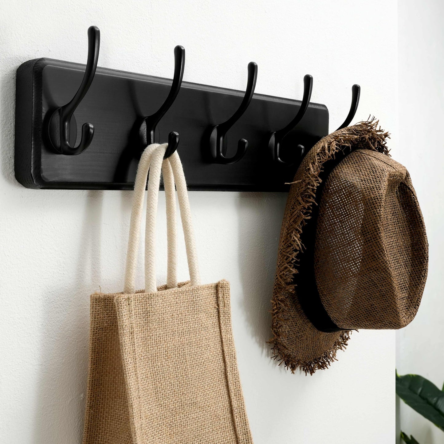 SKOLOO Farmhouse Style Wall Mounted Coat Rack, Pine Solid Wood Coat Hook Hanger - 5 Hooks for Hanging Clothes Robes Towels Coats