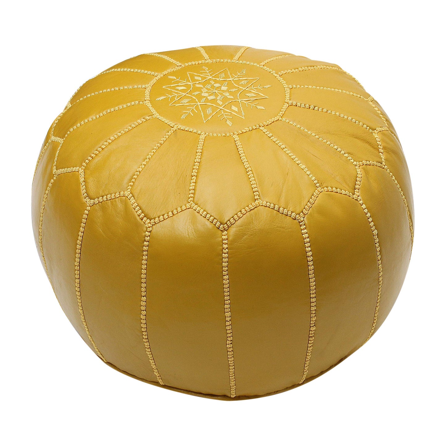 ESSENCE OF MOROCCO Moroccan Pouffe Pouf Footrest Footstool Ottoman Real Leather Yellow Mustard Handmade Hand-stitched with Embroidered Marrakech