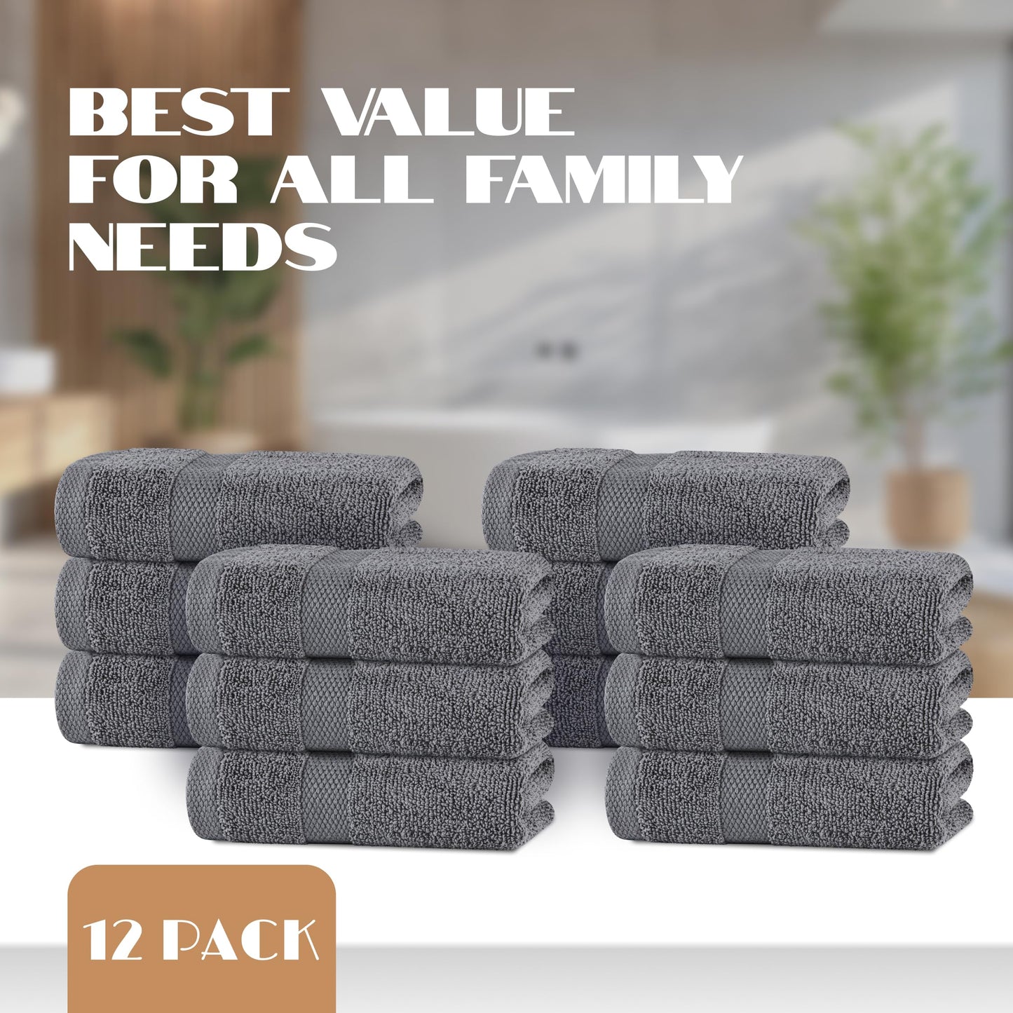 White Classic | 12 Pack 40x68 cm | Wealuxe Grey Hand Towels for Bathroom, Cotton Hand Towel Bulk for Home Kitchen or Gym and Spa