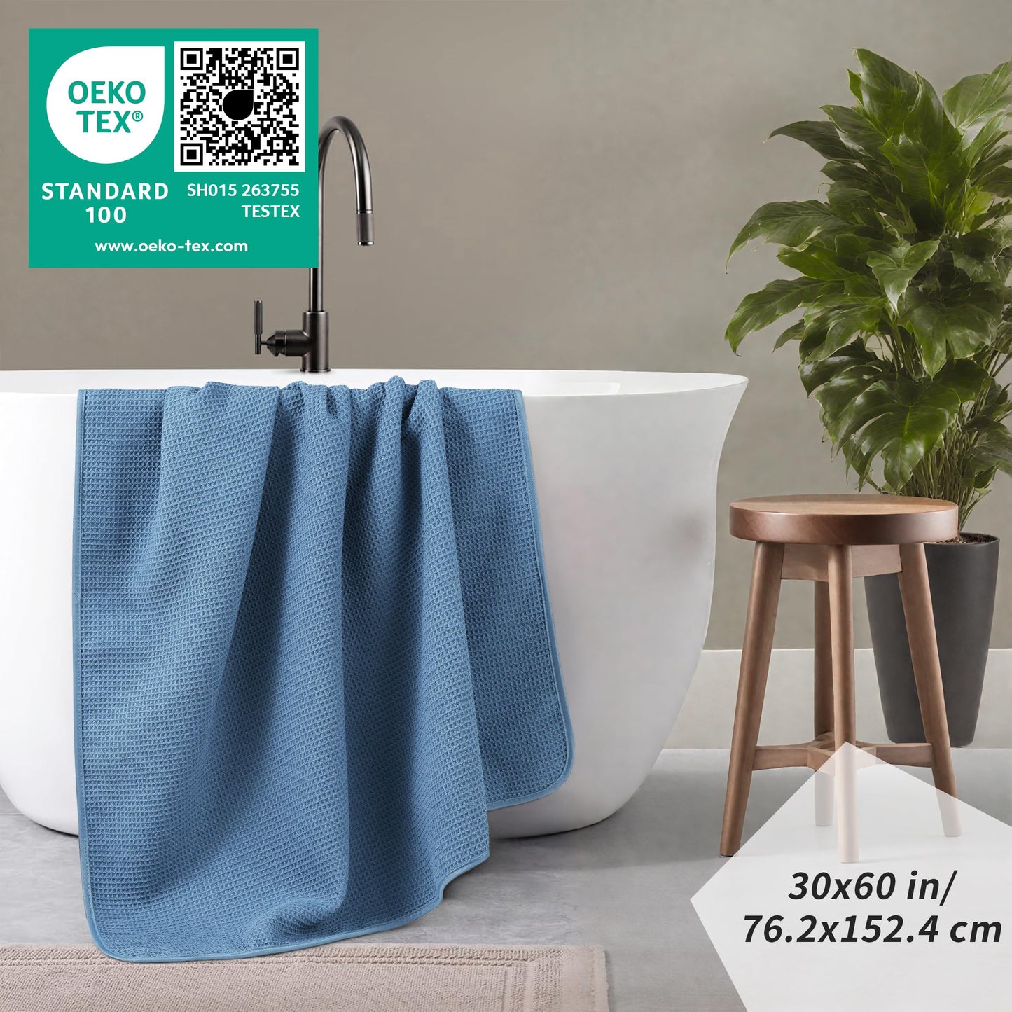 POLYTE 380 GSM Microfibre Quick Dry Waffle Bath Towel, 76.2x152.4 cm