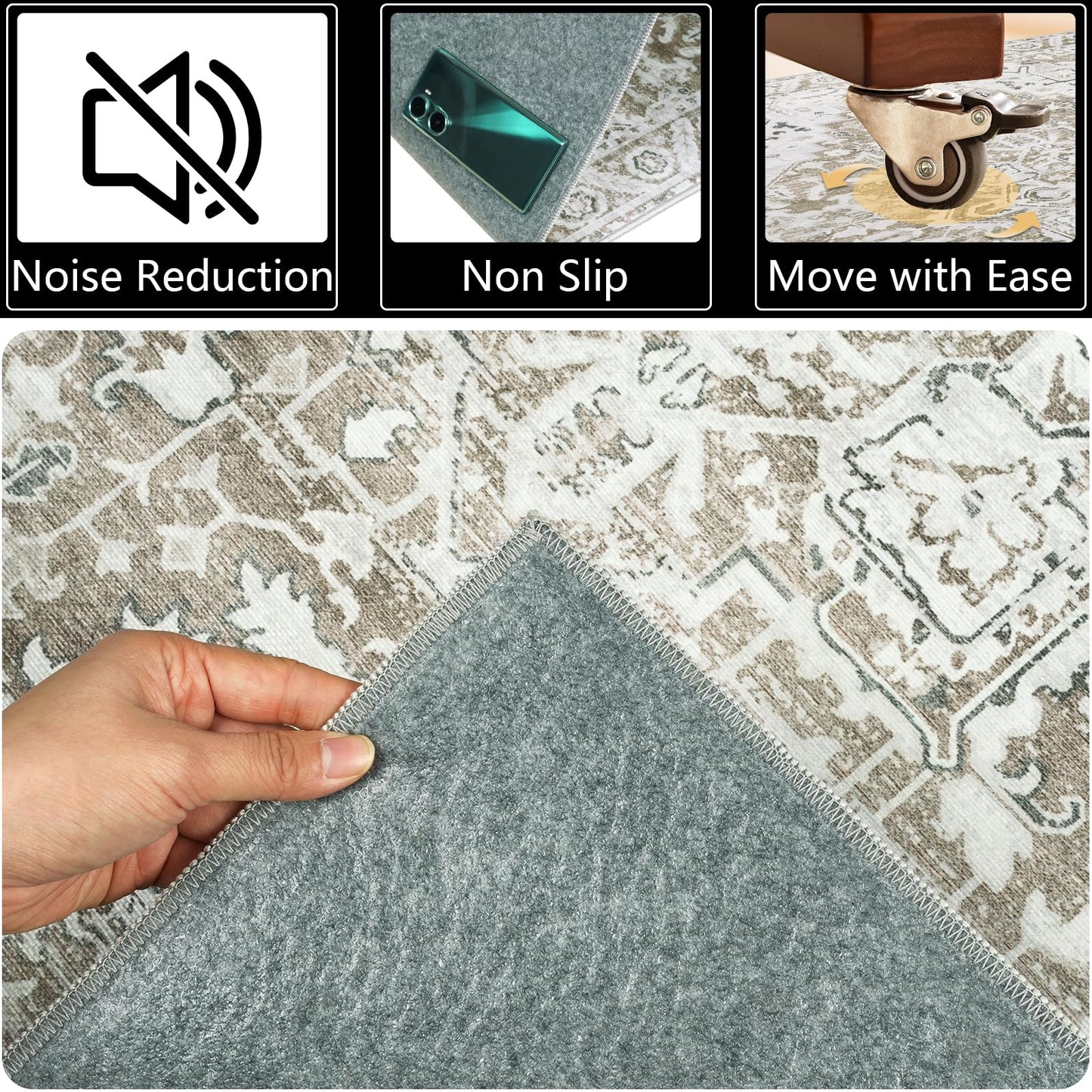 Famibay Office Chair Mat for Hardwood Floor 90x120cm Beige Brown Floor Protector for Office Chair Non Slip Rubber Computer Desk Chair Mat for Hard