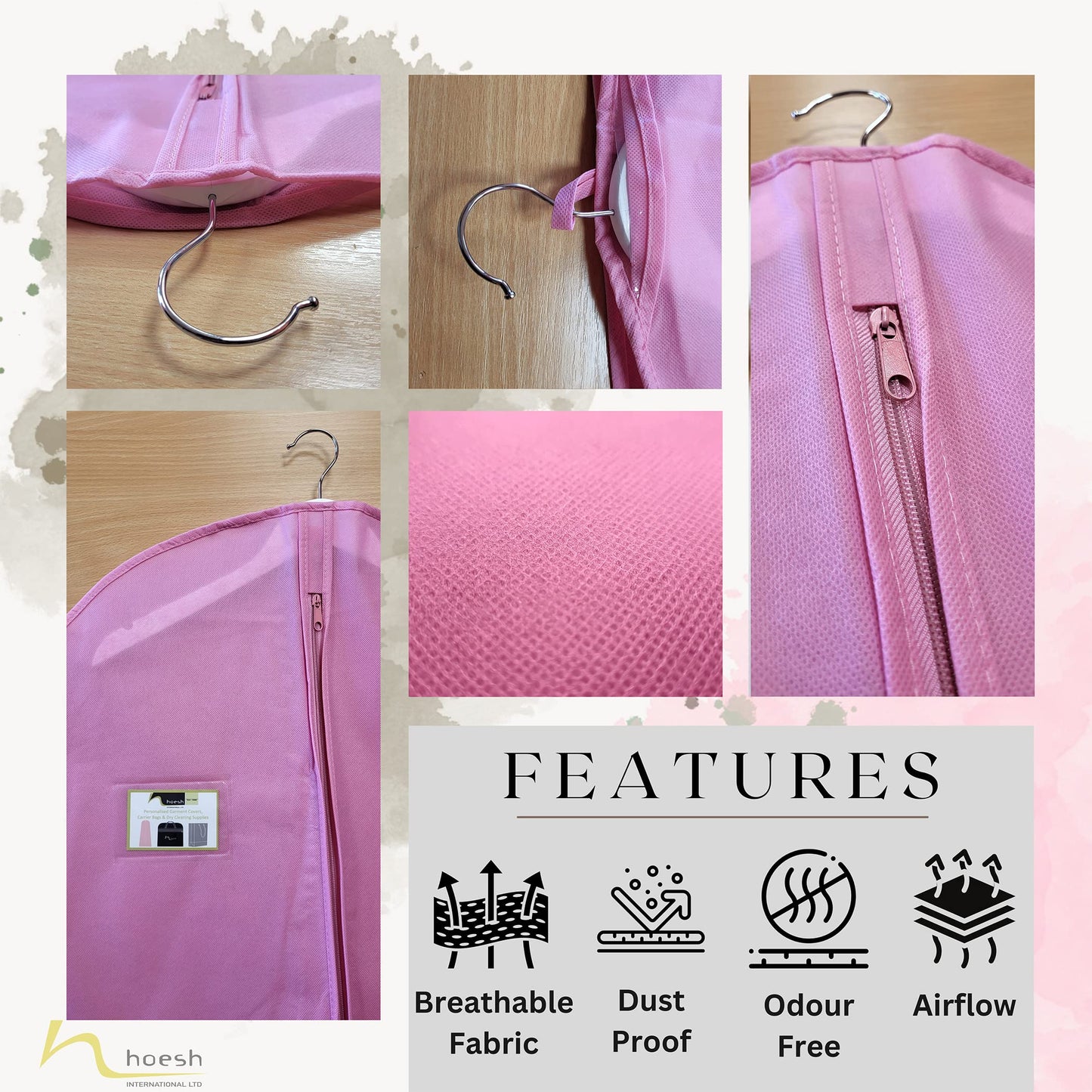 Hoesh UK Women Pink 60 Inches Breathable Bridesmaids Long Zip Wedding Gown Dress Travel Storage Garment Cover Bag