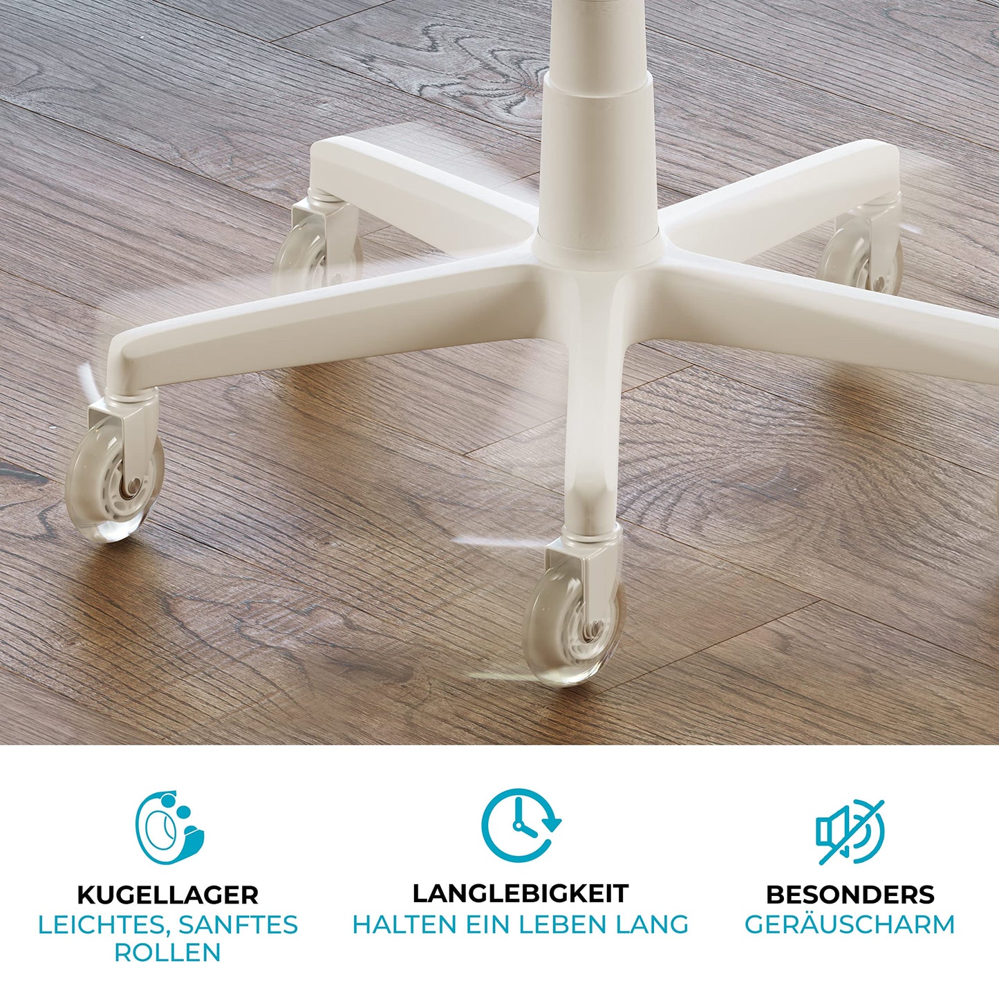 EWESK® Office Chair Castors Set of 5 in White - Low Noise Hard Floor Castors 10 x 22 mm for IKEA Chairs - No More Floor Protection Mats
