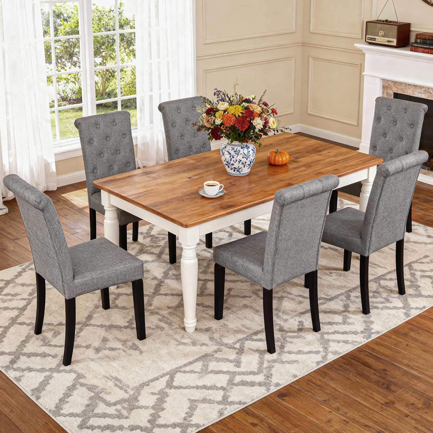 BonVache Modern Dining Chairs set of 6, Upholstered High Back Kitchen Chair with Solid Wooden Legs, Grey Accent Chairs for Living Room, Dining Room