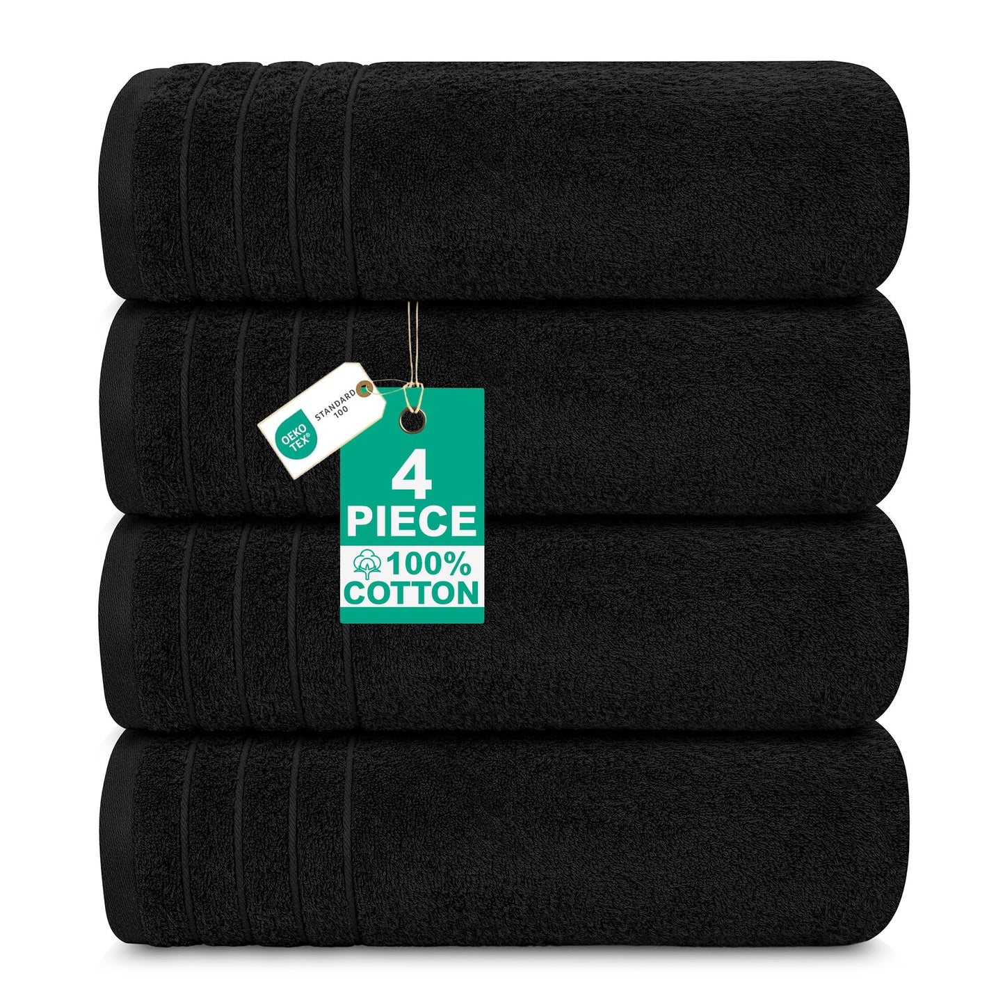 100% Cotton Extra Large Bath Towels Set of 4 (76x152cm) Black - 450 GSM
