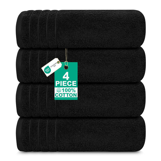 100% Cotton Extra Large Bath Towels Set of 4 76x152cm Black - 450 GSM