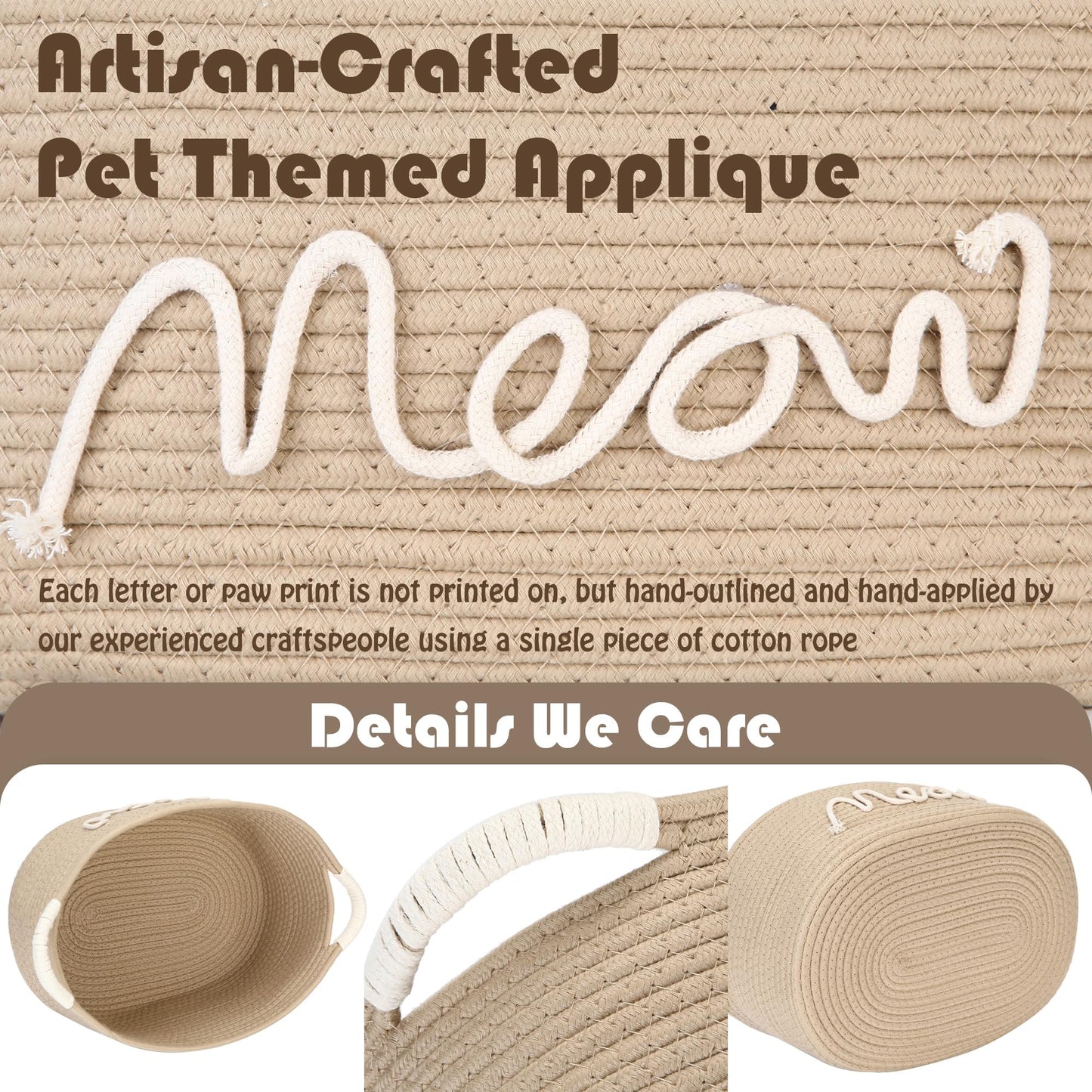 Sea Team Beige Meow Cotton Rope Storage Bin Pet Toy Food Shelf Basket