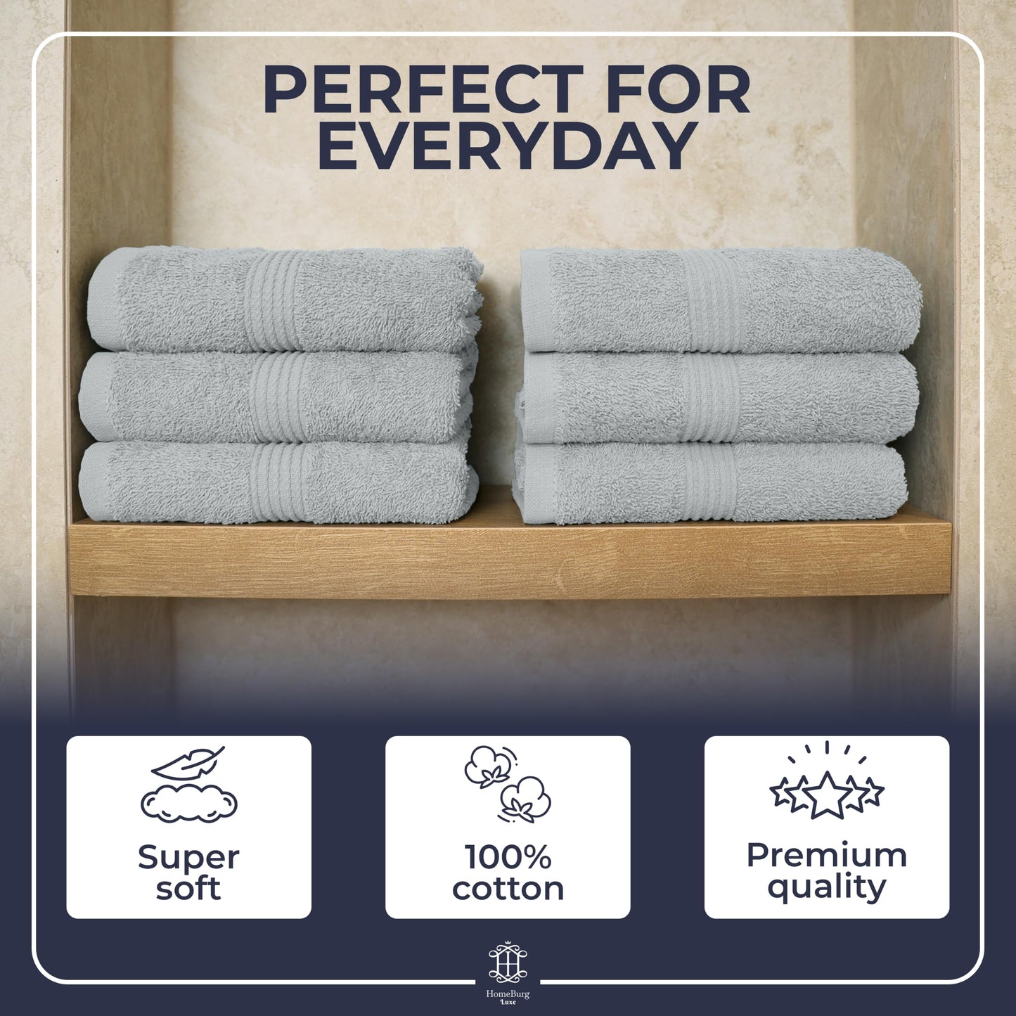 HomeBurg Luxe 6-Piece Towel Set – Soft & Absorbent Cotton, Quick-Drying, Easy Care, 40 x 70 cm, Ice Blue