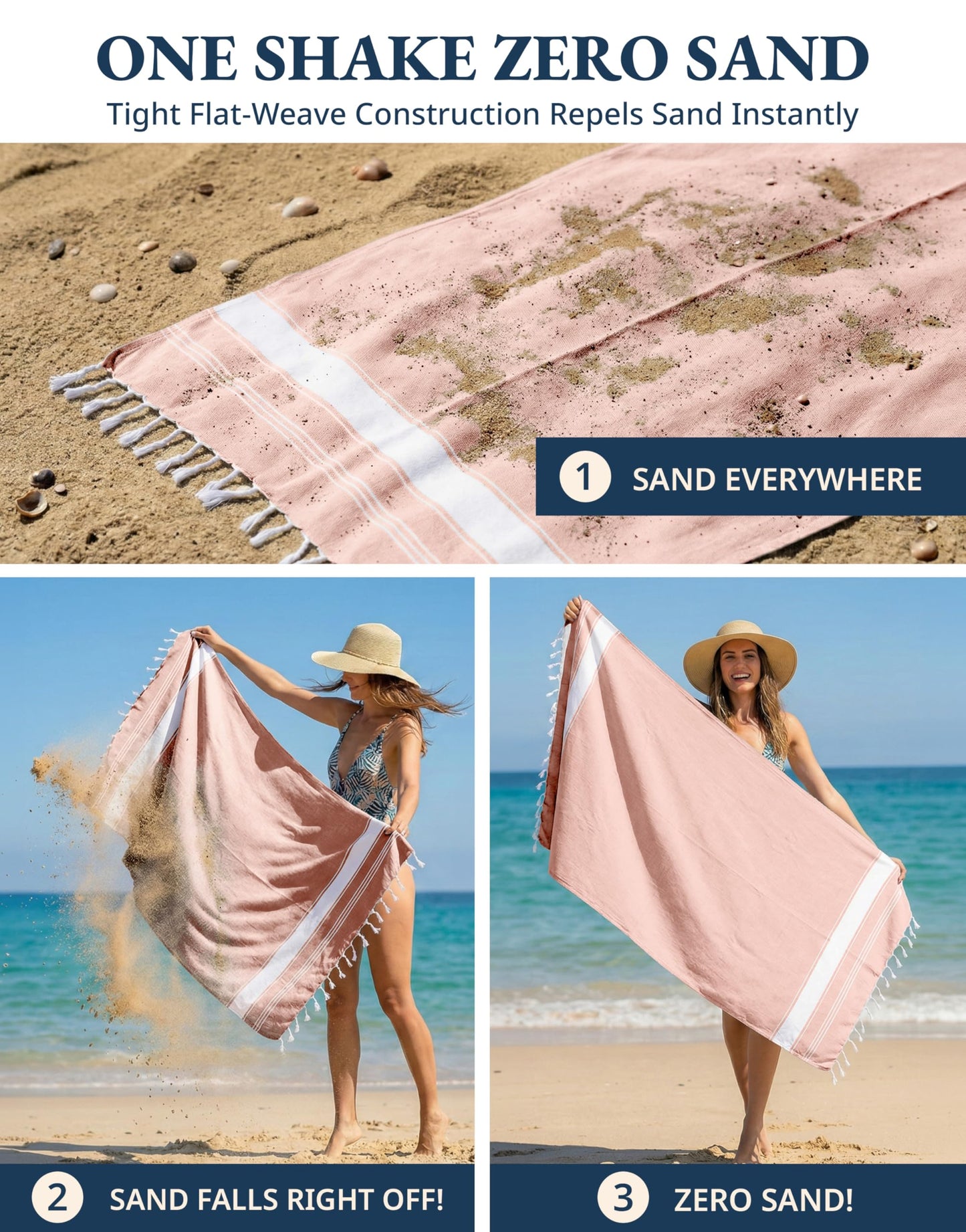LANE LINEN Turkish Towels, Cotton Rich XL Beach Towel 2 Pack, Pre-Washed, No Shrink, Quick Dry Oversized Beach Towels, Stylish Beach Towel For Women