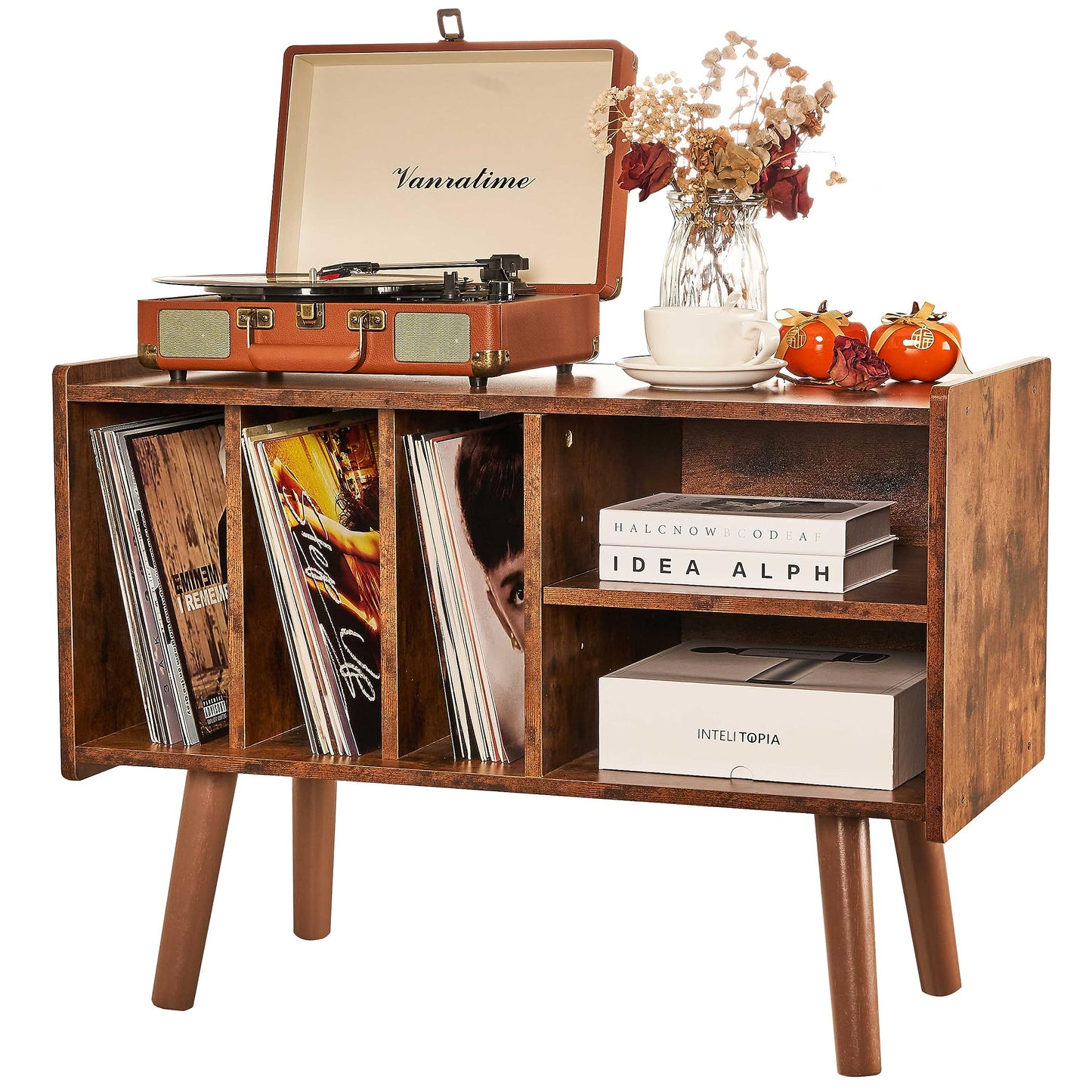 Record Player Stand with Vinyl Storage Holds Up to 300lb, Large Record Player Table Cabinet for Album Storage with Holder Vinyl Display Shelf
