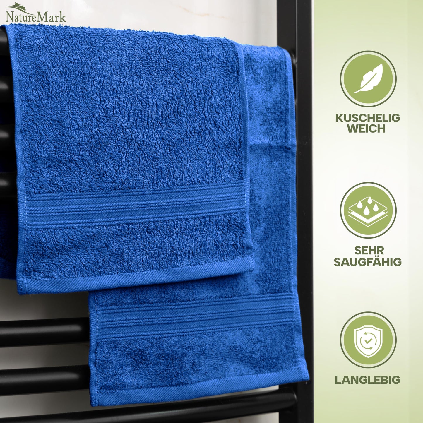 NatureMark Pack of 12 Guest Towels, 30 x 50 cm, 100% Cotton, Royal Blue
