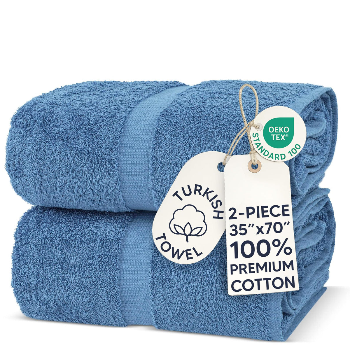 Chakir Turkish Linens Hotel & Spa Quality, Premium Cotton Turkish Towels 35''x70'' Jumbo Bath Towels - Wedgewood