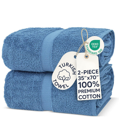 Chakir Turkish Linens Hotel & Spa Quality, Premium Cotton Turkish Towels 35''x70'' Jumbo Bath Towels - Wedgewood