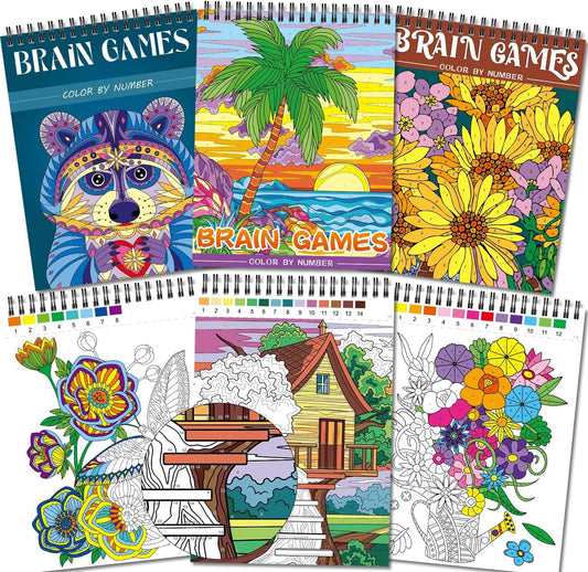 Kalysky 3 Pack Adult Colour by Numbers Colouring Book, 60 Different Designs Colouring Books for Adults Include Themes of Landsapce Flowers Animals, A4