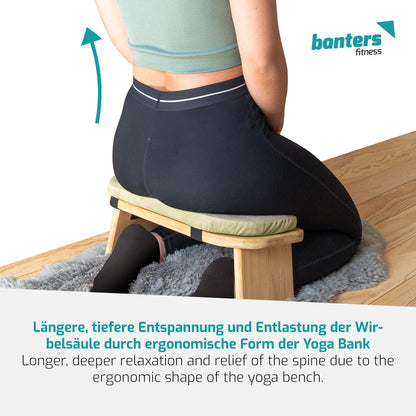 banters Meditation Bench Foldable - Made of solid Bamboo - Portable Kneeling stool with Cushion, Light Green