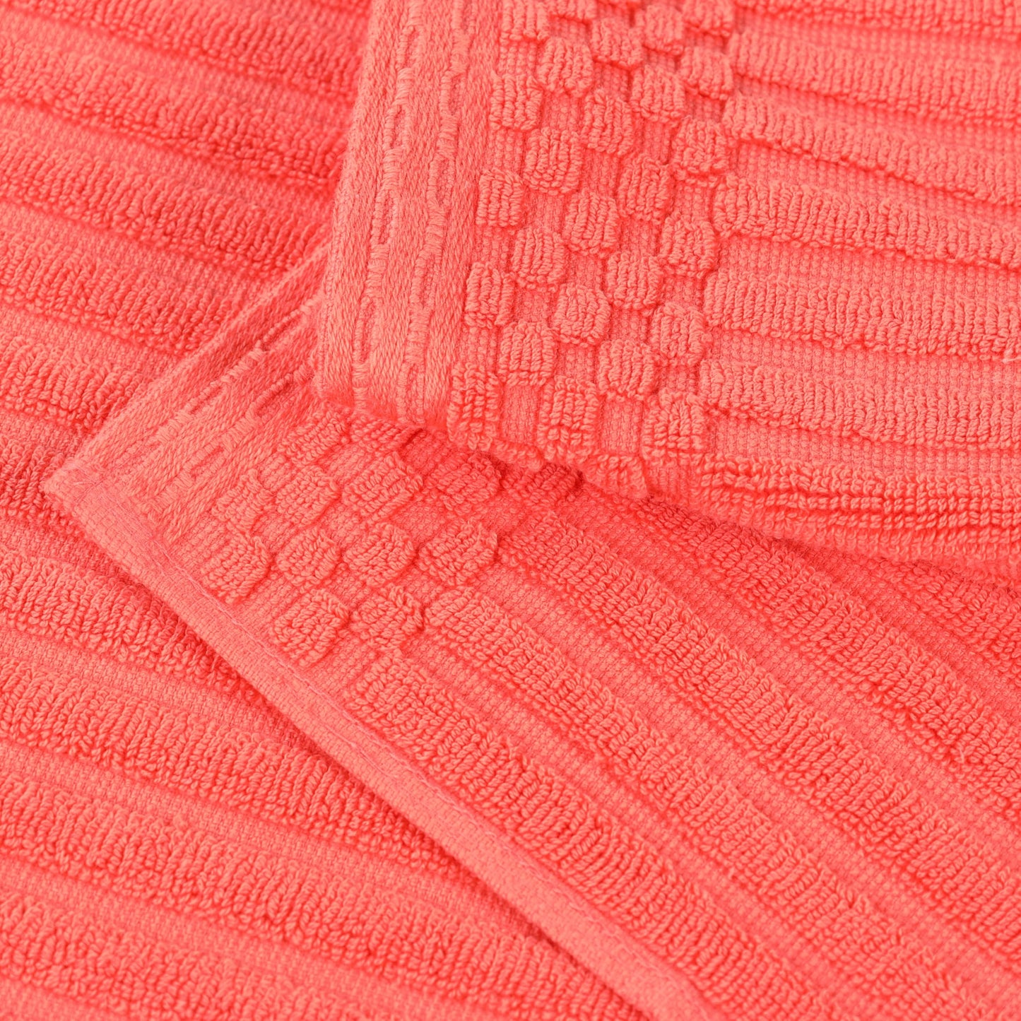 Superior Cotton 6-Piece Solid and Ribbed Towel Set, Face Towels 13” x 13”, Hand Towels 16” x 28”, Bath Towels 27” x 54”, Coral