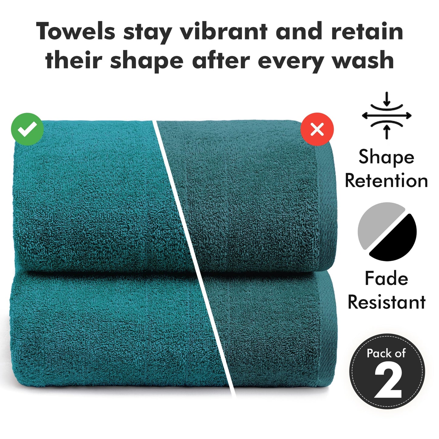 Novo Home Bath Sheets - Extra Large Bathroom Sheet Set – 550 GSM Pack of 2 Jumbo Towels Teal (90x180cm)