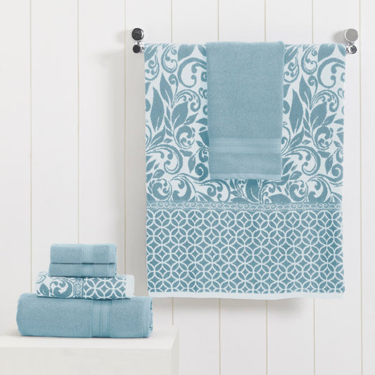 Modern Threads Trefoil Filigree 6-Piece Reversible Yarn Dyed Jacquard Towel Set - Bath Towels, Hand Towels, & Washcloths - Super Absorbent & Quick Dry