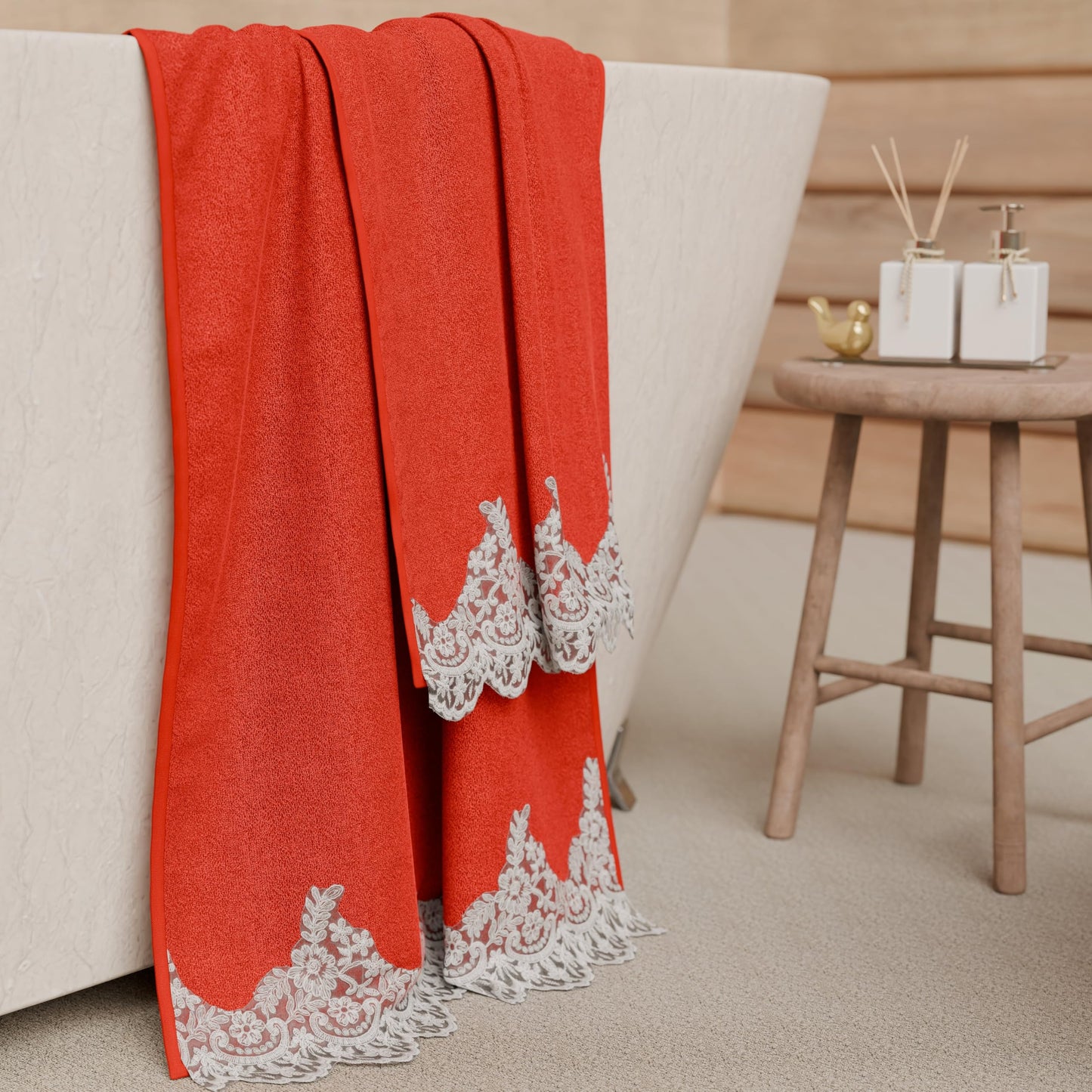PETTI Artigiani Italiani - 100% Cotton Terry Bath Towels, 1+1 Towel Set, 2 Pieces, 1 Face Towel and 1 Hand Towel, Red
