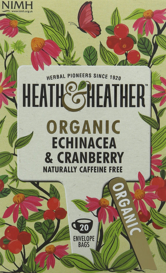 Heath & Heather - Organic Echinacea & Cranberry Tea ? Immune-Supportive Herbal Blend ? Naturally Caffeine-Free ? Vegan ? Multipack 6 x 20 Boxes (120
