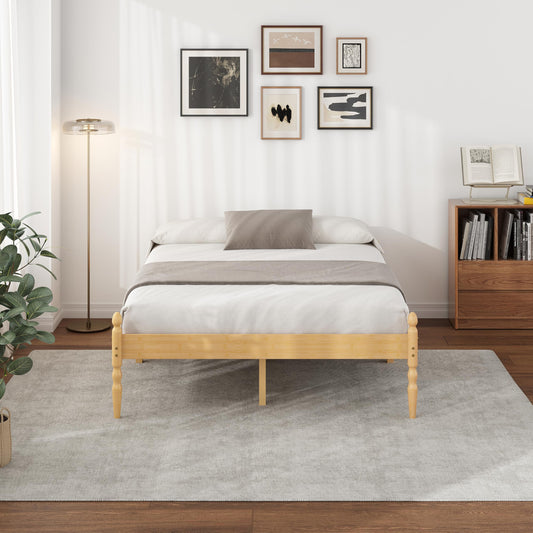 Hunlostten Wooden Double Bed Frame - Wood Platform Bed Frame Double with Metal Slats Support, Easy to Install, Noise Free, Sturdy, 35.5 cm High with