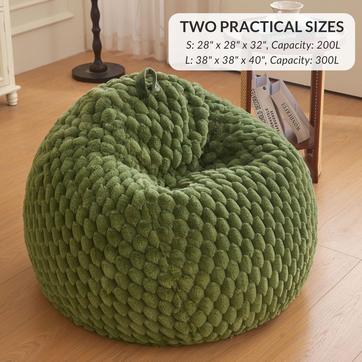 XeGe 3D Bubble Kids Faux Rabbit Fur Bean Bag Cover(No Filler), Sage Green