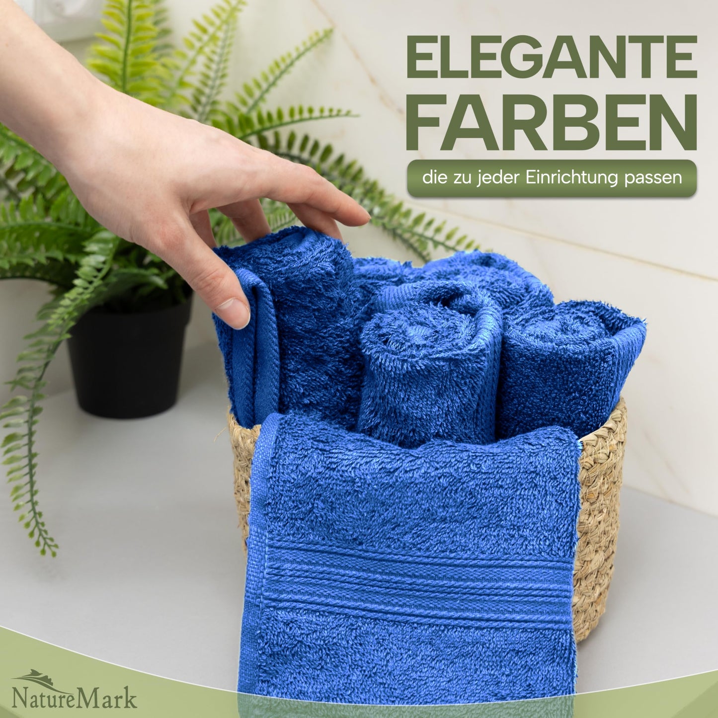 NatureMark Pack of 12 Guest Towels, 30 x 50 cm, 100% Cotton, Royal Blue