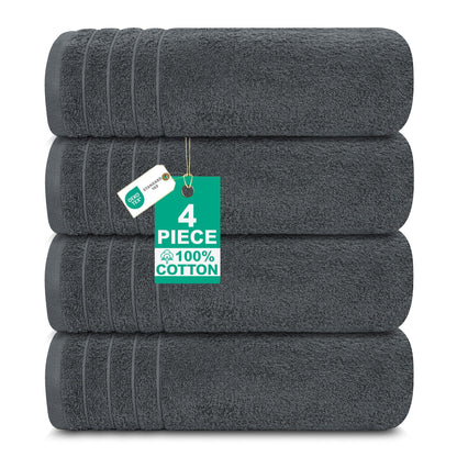 100% Cotton Extra Large Bath Towels Set of 4 76x152cm Dark Grey - 450 GSM