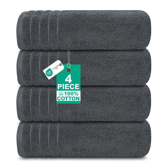 100% Cotton Extra Large Bath Towels Set of 4 76x152cm Dark Grey - 450 GSM
