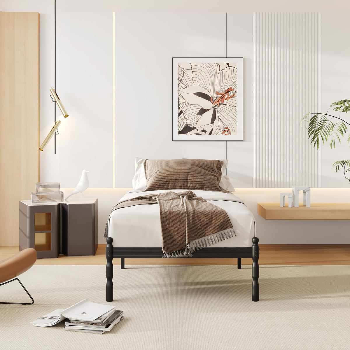APEXTELLA HOME Single Bed Frame 3ft Vintage Style Metal Platform Bed Frame Anti-Slip Stoppers