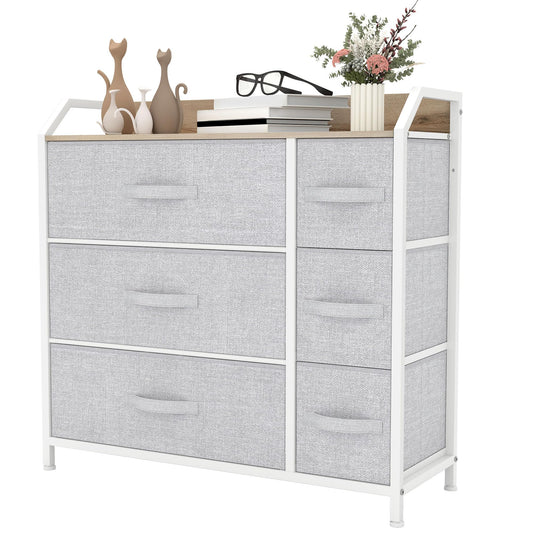YITAHOME Chest of Drawers with 6 Drawers, Fabric Dressers with Easy Pull Handle,Sturdy Steel Frame,Storage Drawers for Bedroom, Closet, Clothes,Light