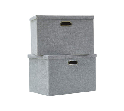 AlphaHome Large Storage Boxes with Lids 2 Pack, Foldable Linen Fabric Storage Baskets for Organising Clothes and ToysGlaucous Grey, 39x27x25cm
