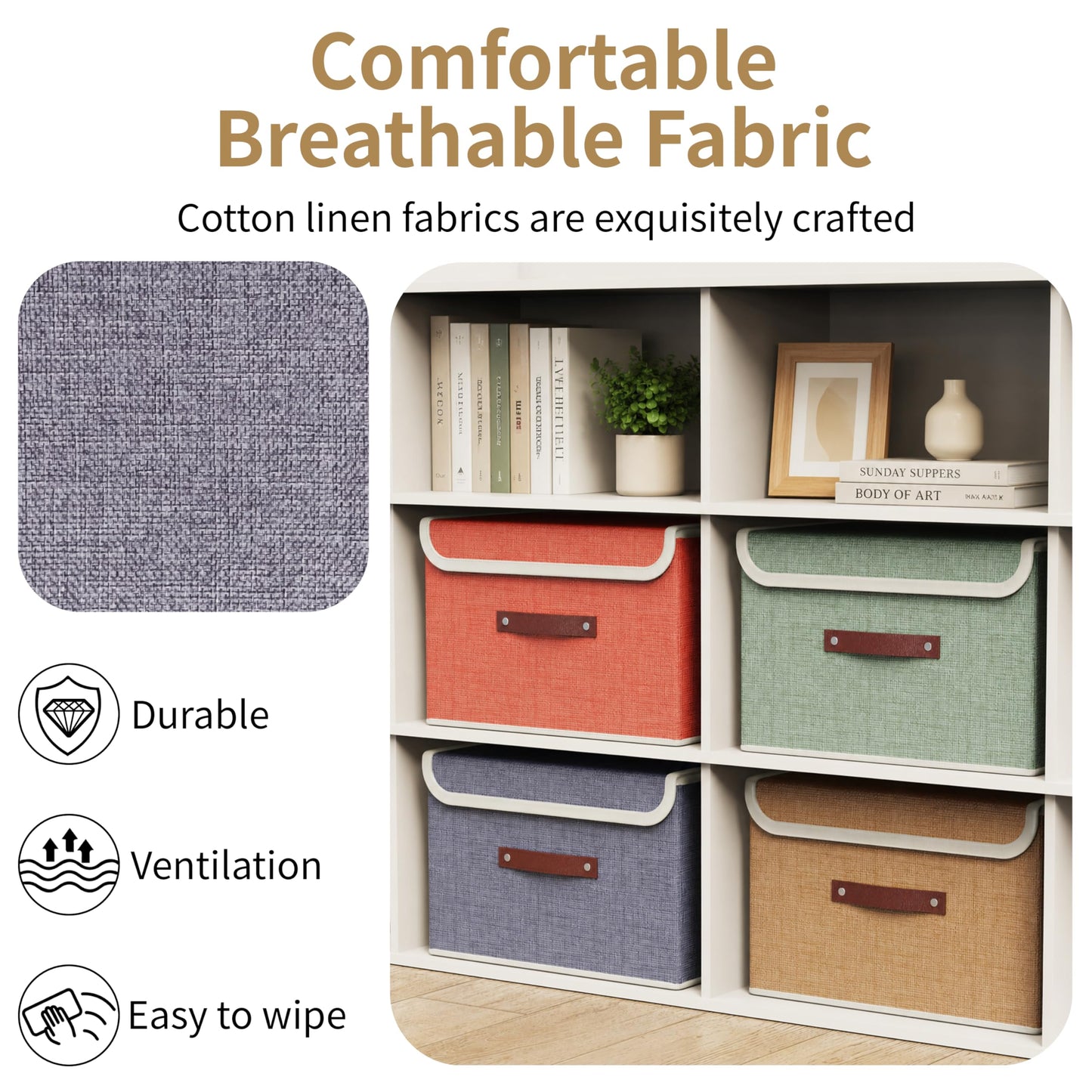 gaobaidu 4 Pack Foldable Fabric Storage Boxes with Lids and Handles, Collapsible Wardrobe Organizer & Closet Basket for Clothes, Toys, Books, Photos