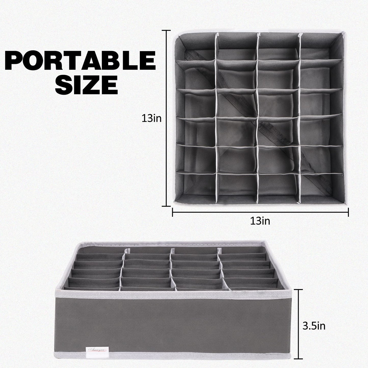 Anayra Drawer Organiser Divider - Foldable Storage Bins for Socks, Tie, Shirts - Collapsible Drawer Organisers for Home/Office