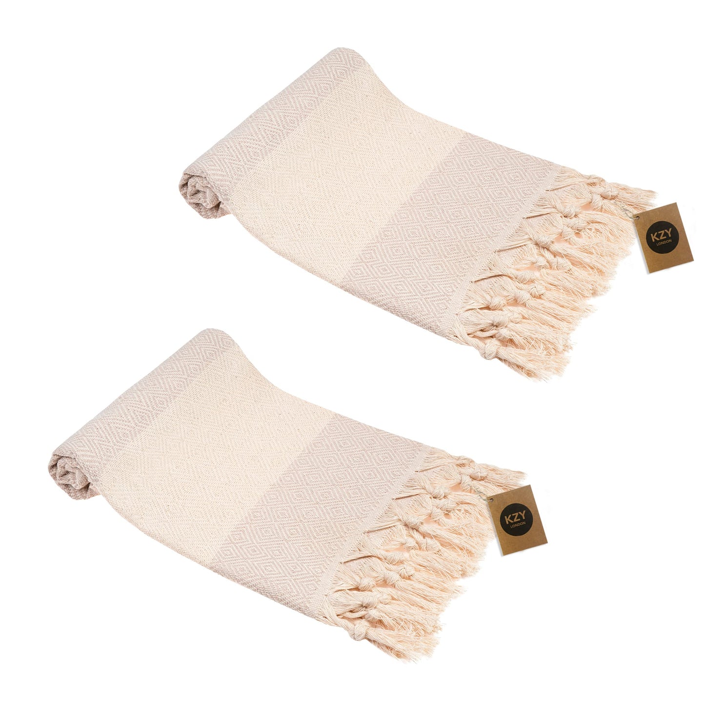 KZY LONDON Turkish Hand Towel Set of 2 - Towel for Kitchen and Bathroom - 50x100cm, 18,5x40 Inches