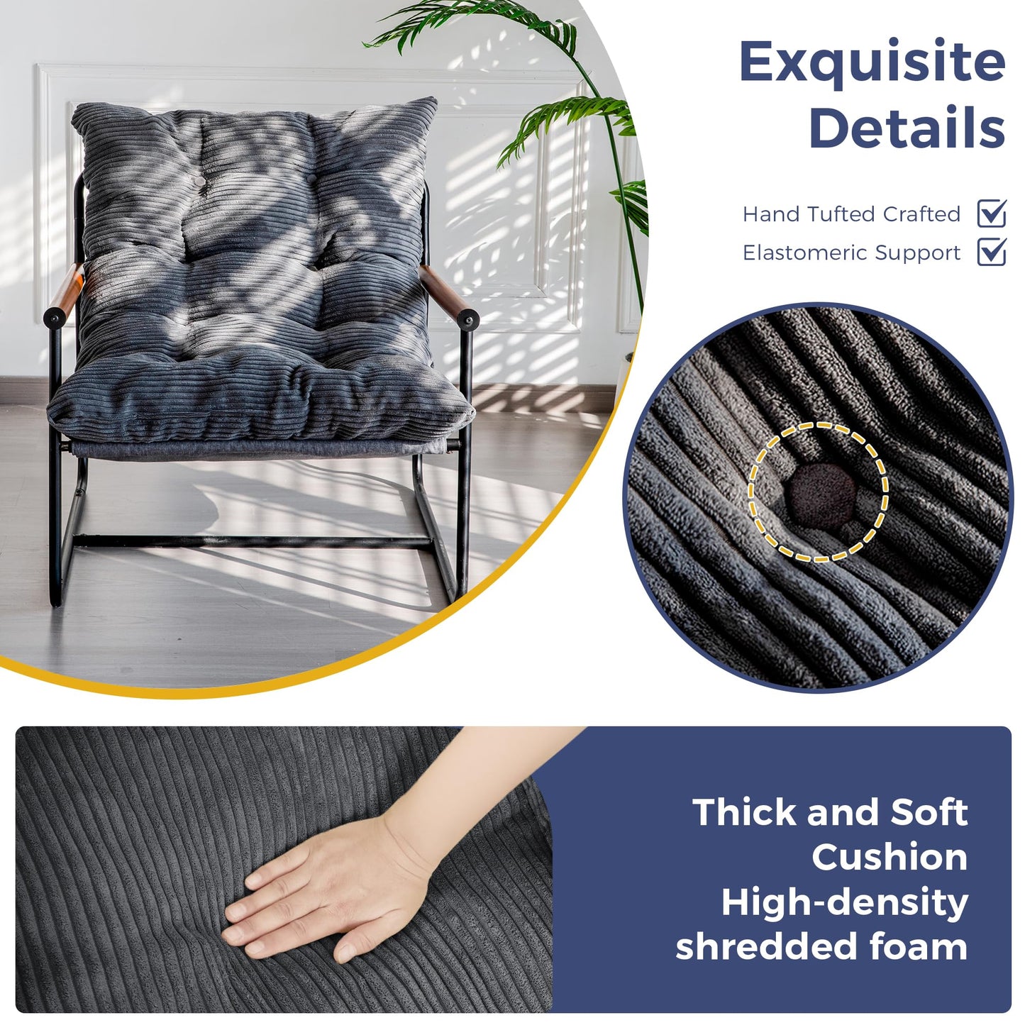 MAXYOYO Modern Accent Chair,Comfy Armchair for Living Room Lounge Chairs with Sturdy Metal Frame Wood Armrest Reading Chair Occasional Chairs with
