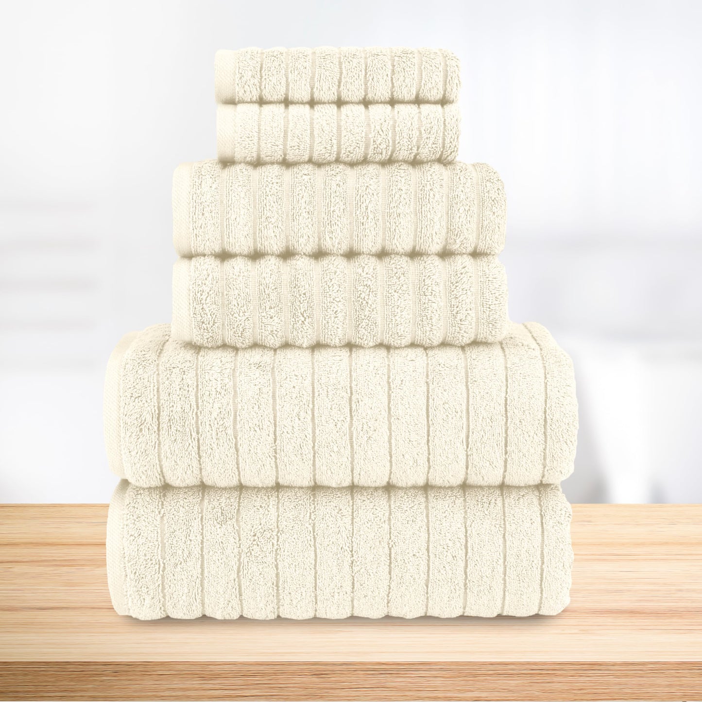 Elegant Comfort 100% Turkish Cotton Corduroy Ribbed Luxury Bath Towels 6-Piece Set, Premium Feel - Quick Dry, Highly Absorbent